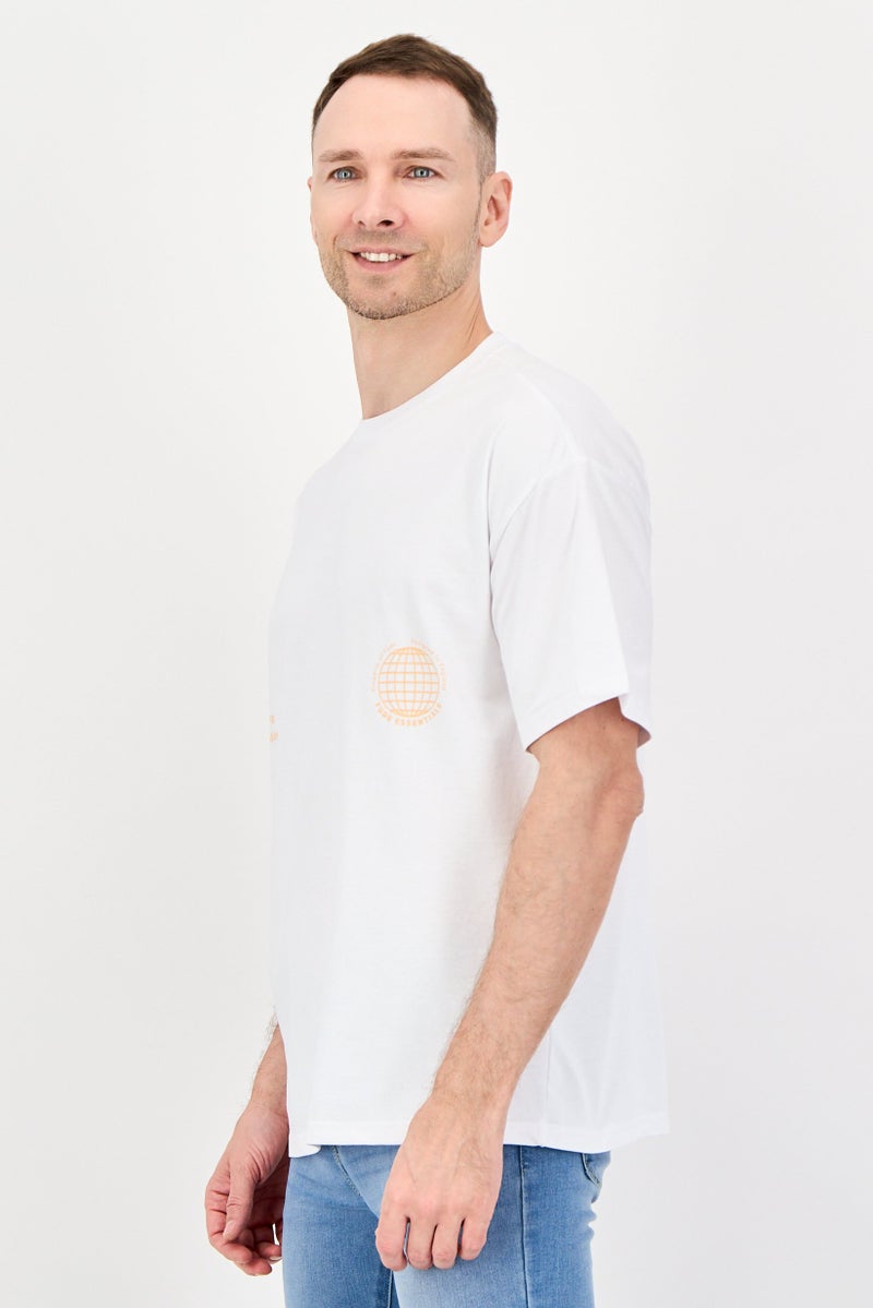 Fudo Men Crew Neck Short Sleeve Graphic Print T-Shirt, White - Image 3